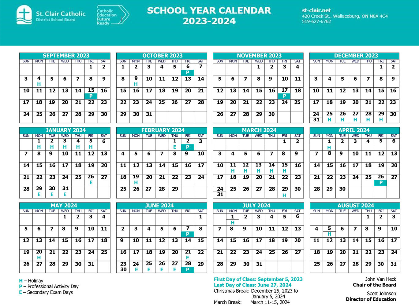 School Year Calendar St. Clair CDS Board